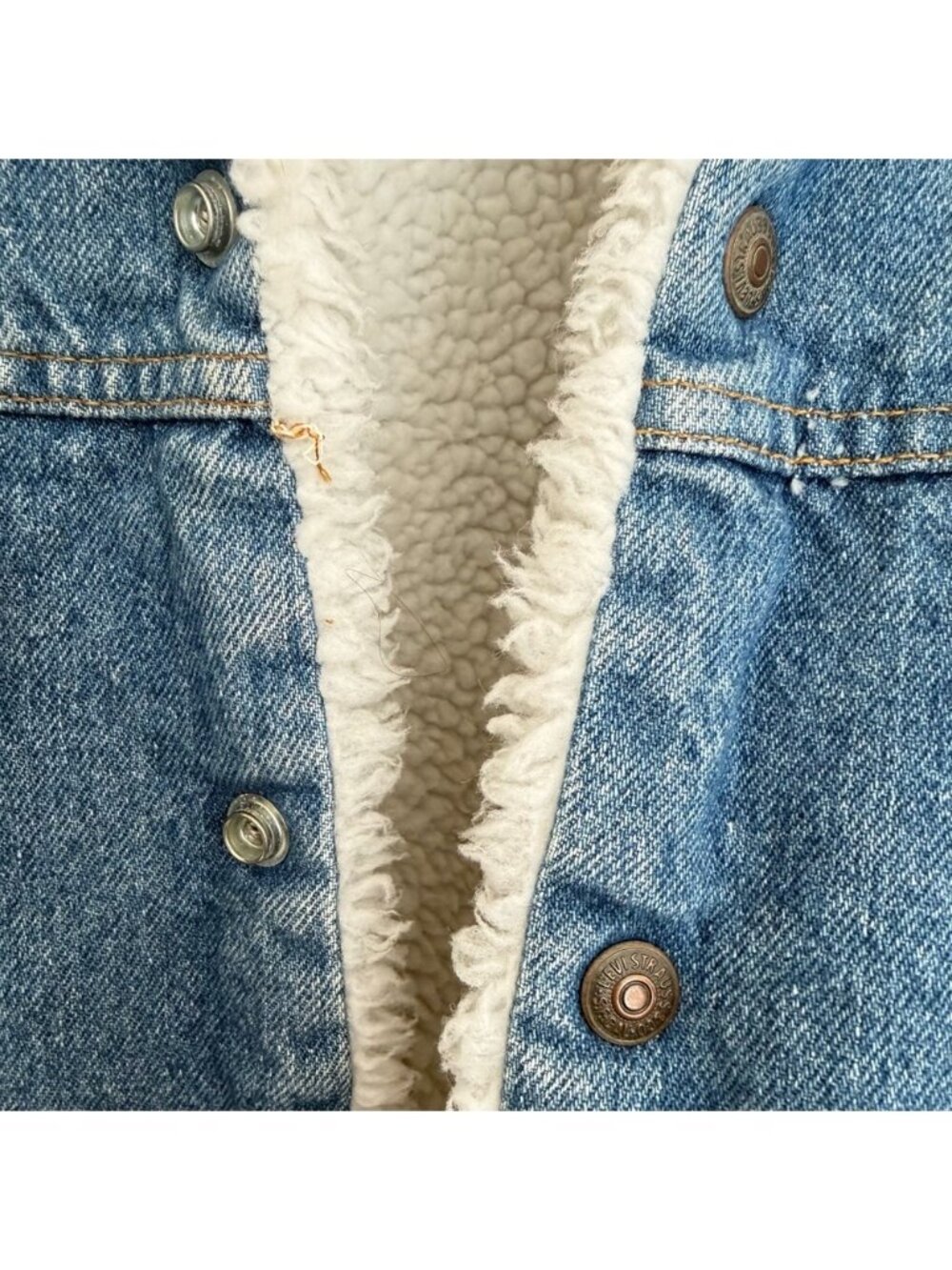 Levi's Sherpa Denim Jacket USA Made Vintage XS Trucker Lined Blue - Picture 12 of 16